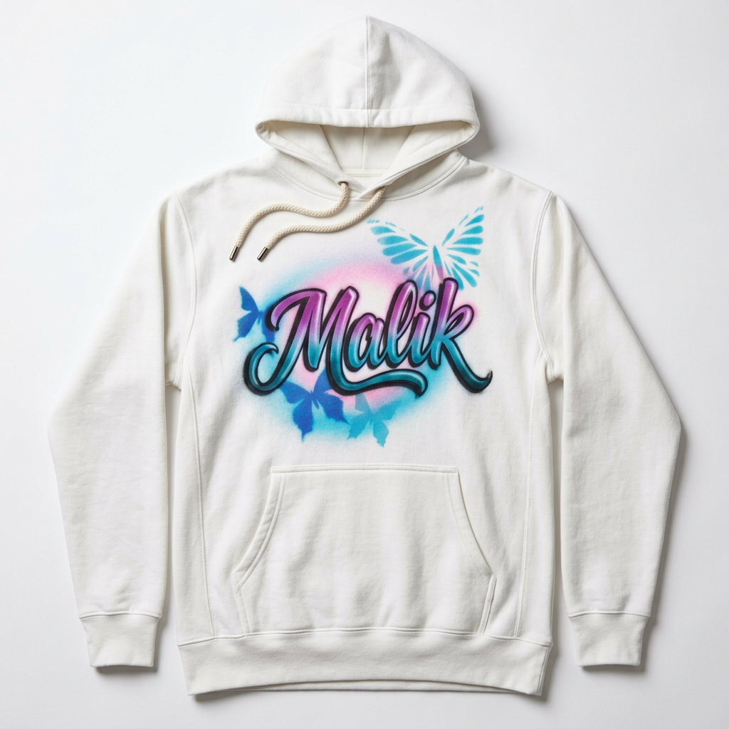 Butterflies W/ Two Tone Name Fall Hoodie — hand airbrushed custom design