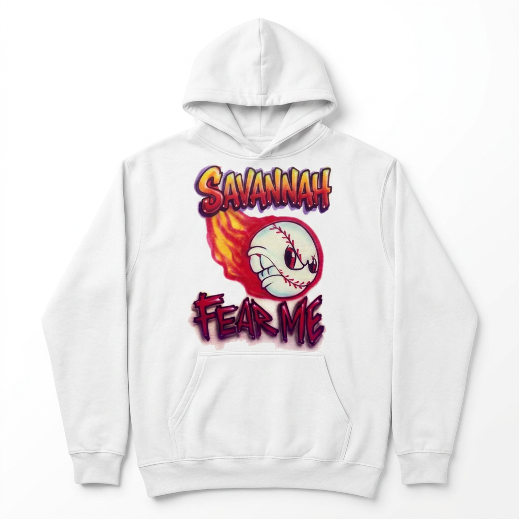 Fear Me With Flames Baseball Name Fall Hoodie — hand airbrushed custom design
