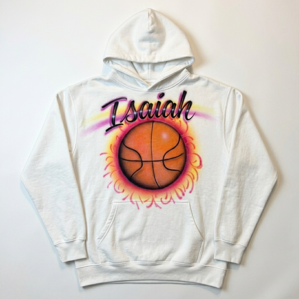 Girly Basketball Name Fall Hoodie — hand airbrushed custom design