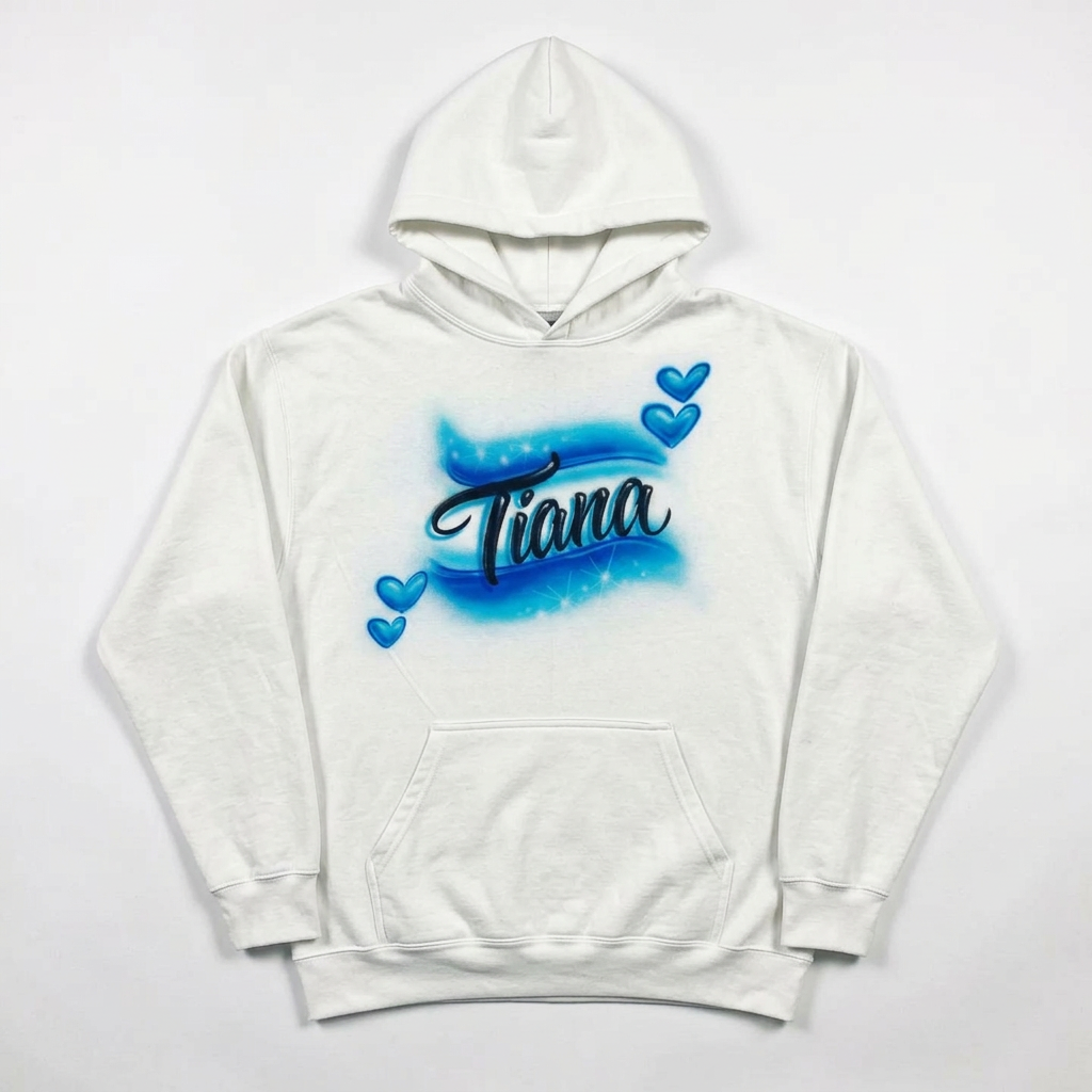 W/ Hearts Name Fall Hoodie — hand airbrushed custom design