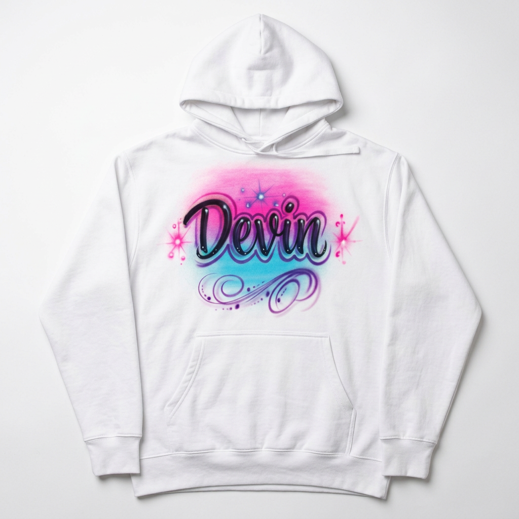 Bespoke W/ Multicolor Name Fall Hoodie — hand airbrushed custom design