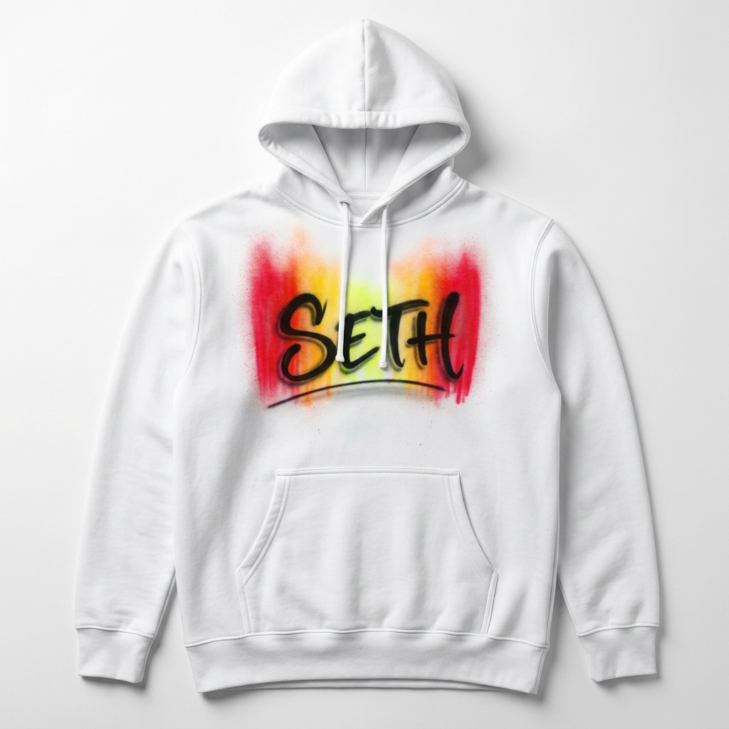Vertical Multicolor Name Fall Hoodie — hand airbrushed custom design