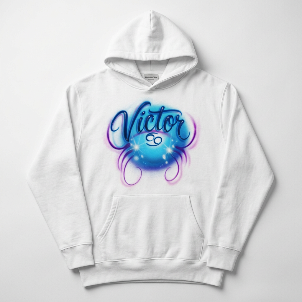 Zodiac Cancer Name Fall Hoodie — hand airbrushed custom design