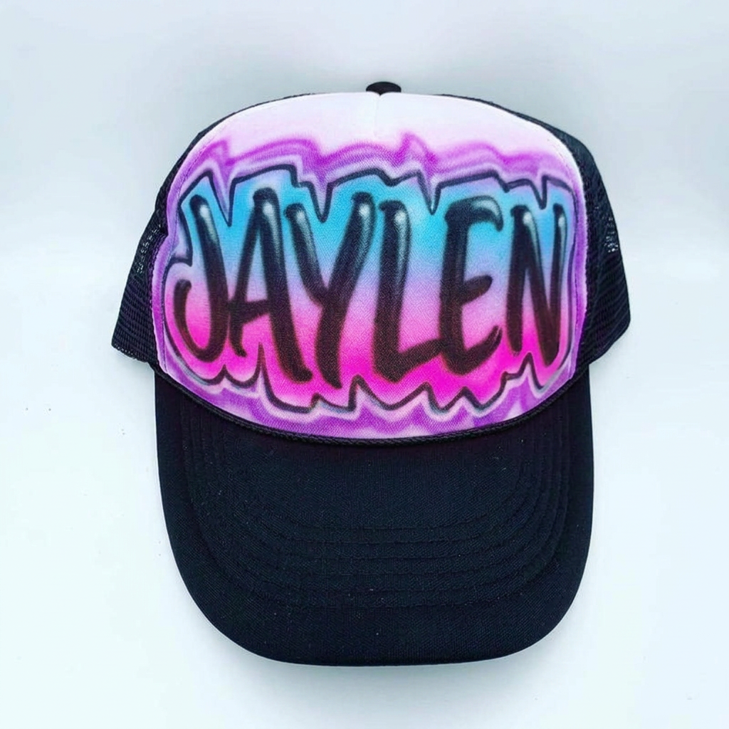 Custom Blend of Colors Hat — custom airbrush hat design hand-sprayed on caps and trucker hats