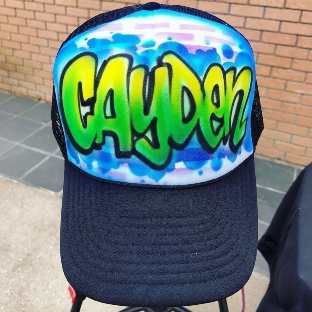 Premium Bubble with Bricks Hat — custom airbrush hat design hand-sprayed on caps and trucker hats