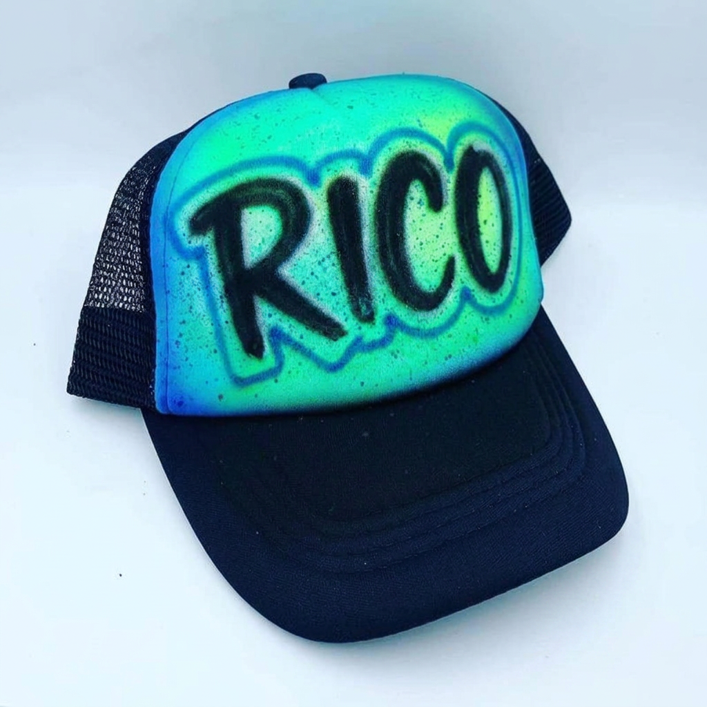 Premium Edgy Name Hat — custom airbrush hat design hand-sprayed on caps and trucker hats
