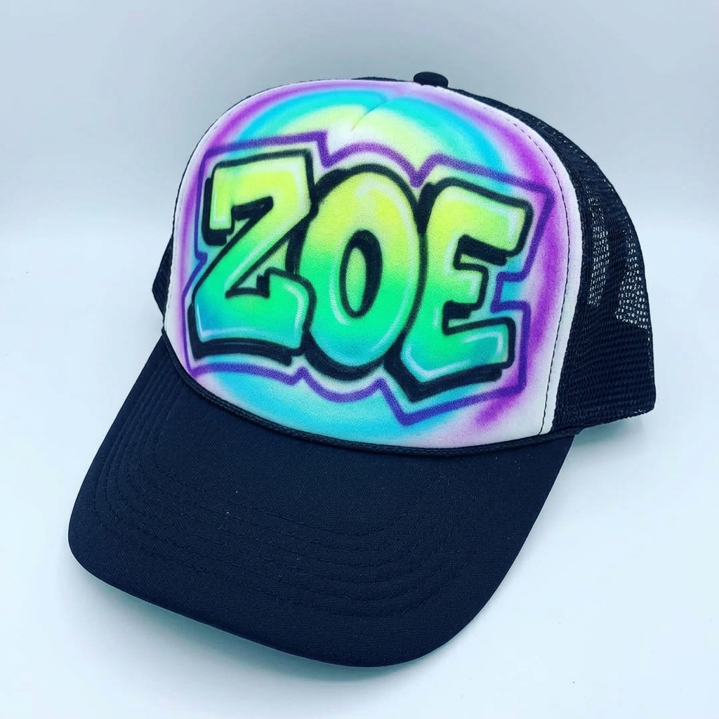 Signature Faded Name Hat — custom airbrush hat design hand-sprayed on caps and trucker hats