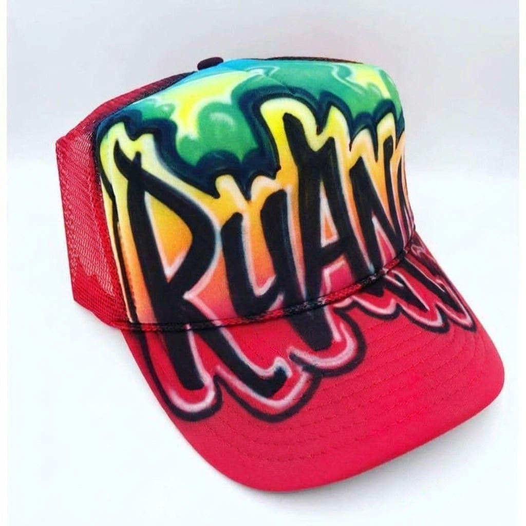 Heritage Graffiti With Paint Splatter Hat — custom airbrush hat design hand-sprayed on caps and trucker hats
