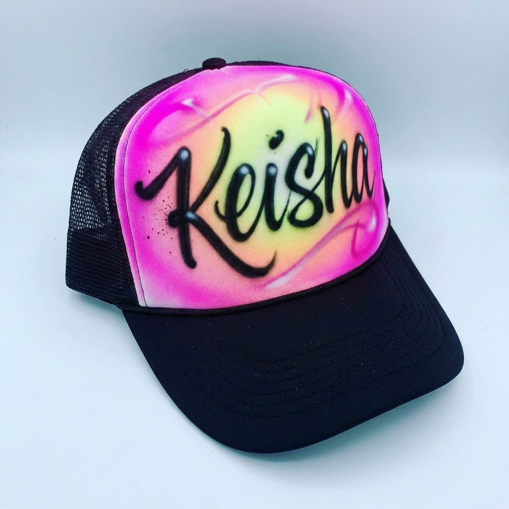 Studio Swirl Hat — custom airbrush hat design hand-sprayed on caps and trucker hats