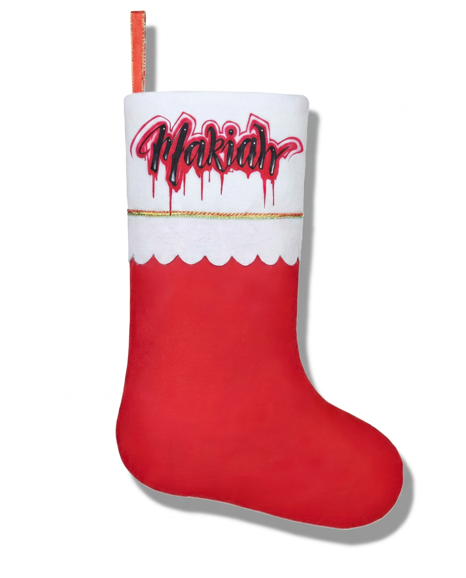 Signature Name Drip Stocking | Christmas Edition Tee — custom airbrush spray paint design on shirts, hats, shoes and outfits
