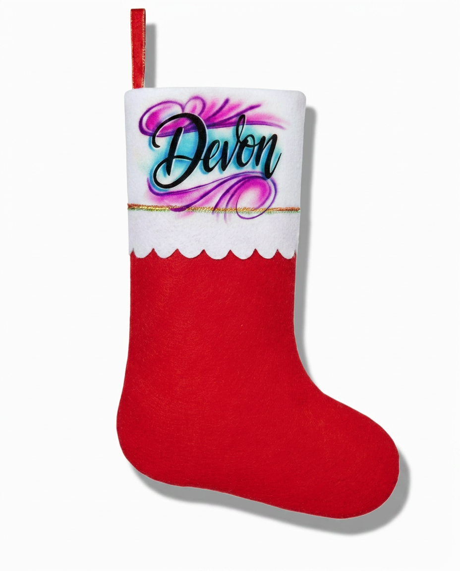 Premium Duo Color Name Stocking | Christmas Edition Tee — custom airbrush spray paint design on shirts, hats, shoes and outfits