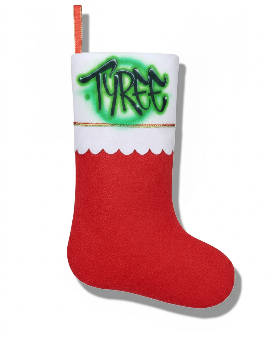 Studio Dagger Stocking | Christmas Edition Tee — custom airbrush spray paint design on shirts, hats, shoes and outfits