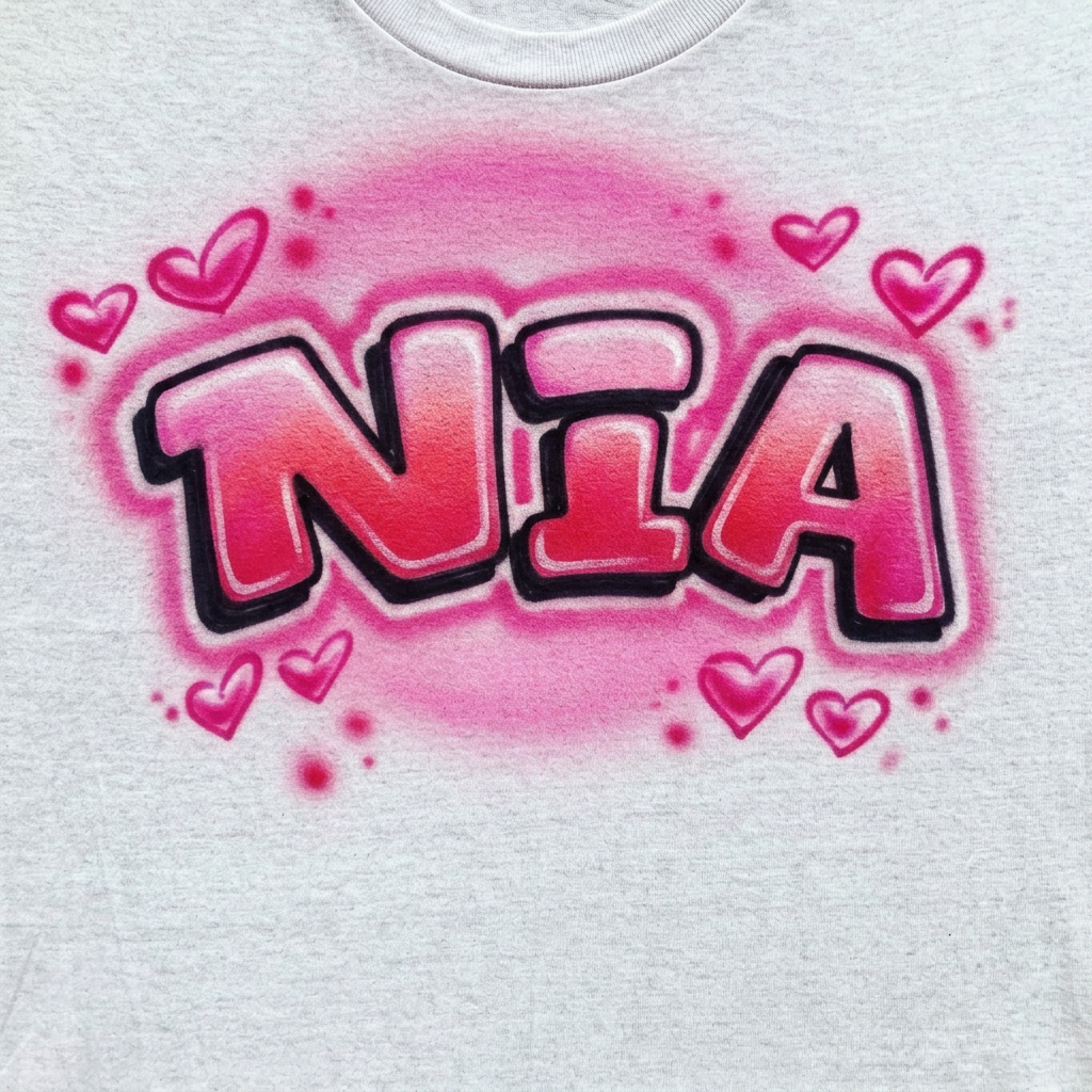 Premium Baby Girl W/ Hearts Name Tee — custom airbrush spray paint design on shirts, hats, shoes and outfits
