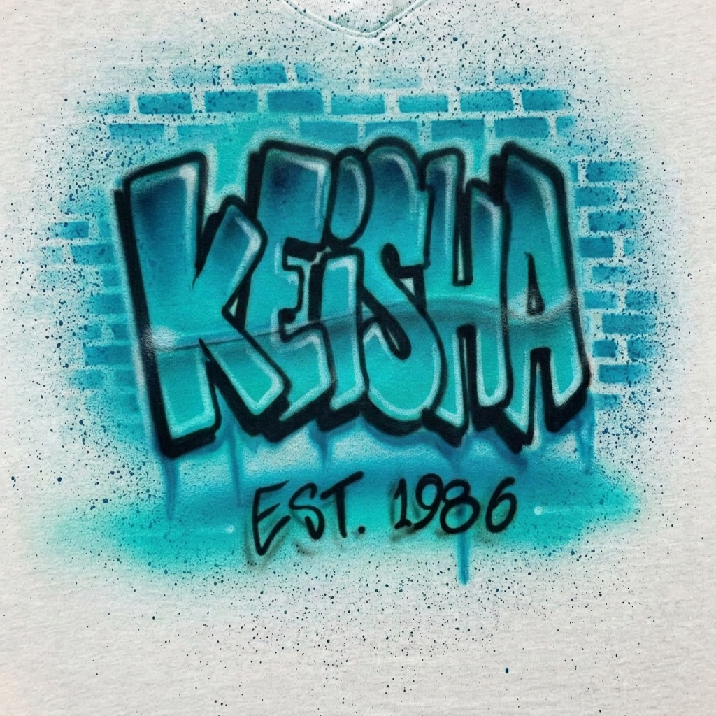 Studio Brick Background Name Tee — custom airbrush spray paint design on shirts, hats, shoes and outfits