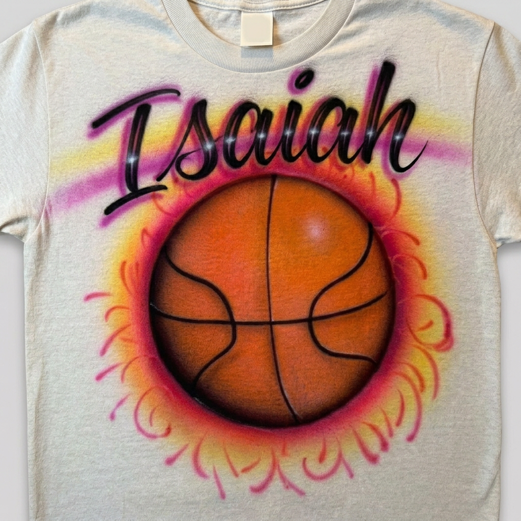 Studio Girly Basketball Name Tee — hand airbrushed custom design