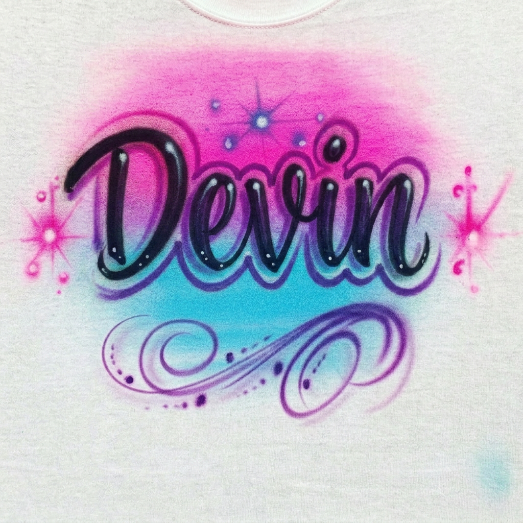 Bespoke W/ Multicolor Name Tee — hand airbrushed custom design
