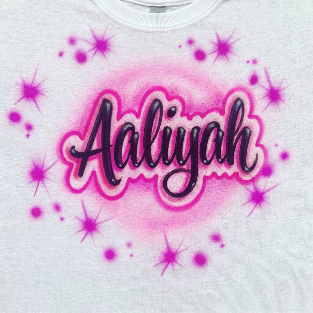 Signature W/ Outline Name Tee — custom airbrush spray paint design on shirts, hats, shoes and outfits