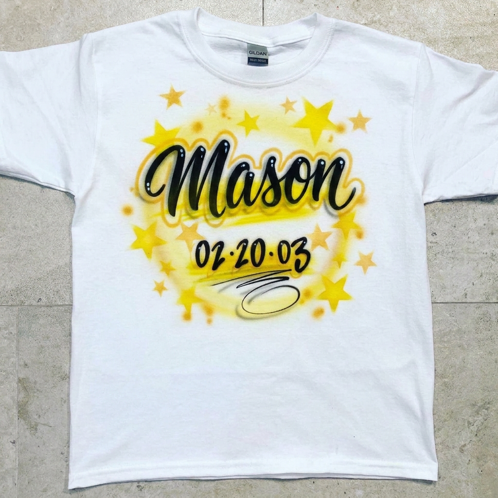 Custom W/ Stars Name Tee — custom airbrush spray paint design on shirts, hats, shoes and outfits