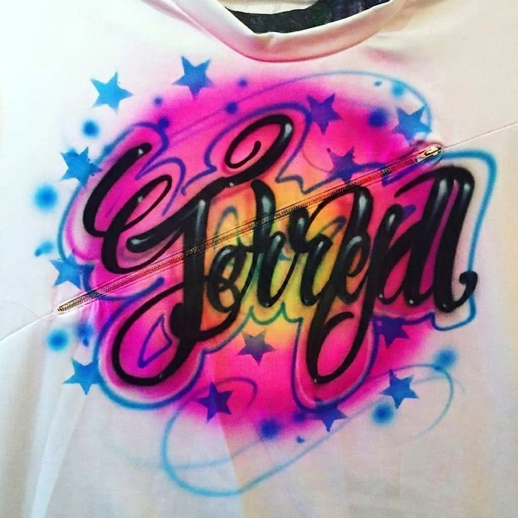 Custom Stars & Swirls Name Tee — hand airbrushed custom design