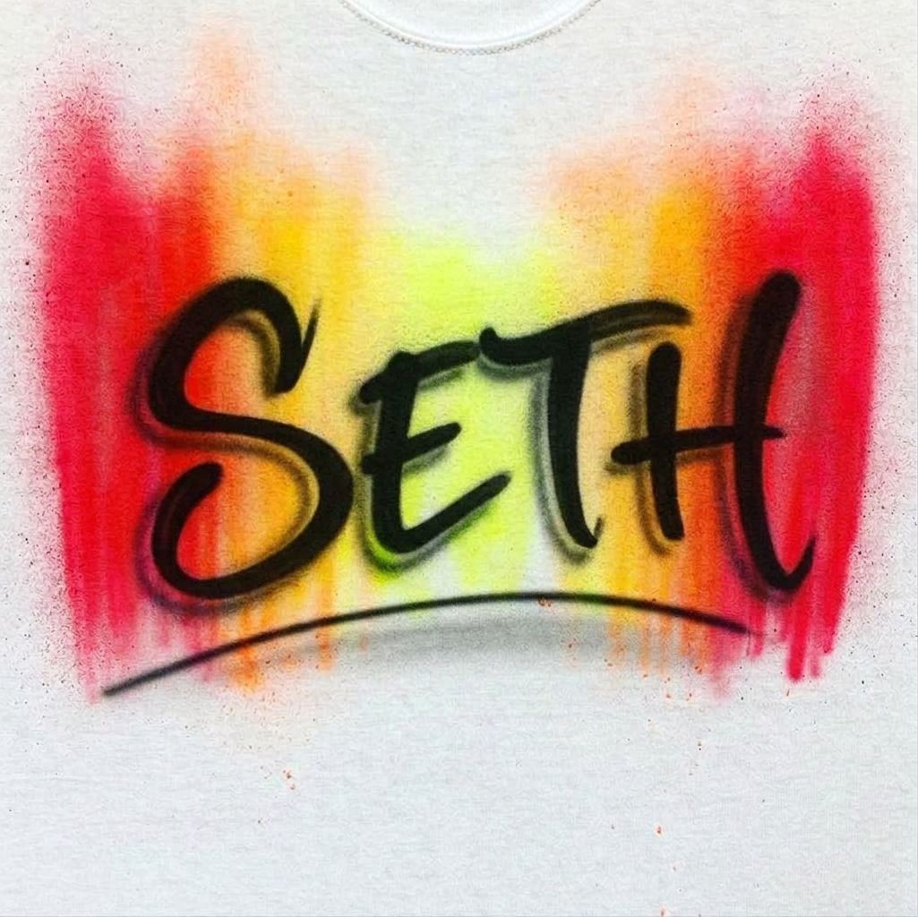 Premium Vertical Multicolor Name Tee — hand airbrushed custom design