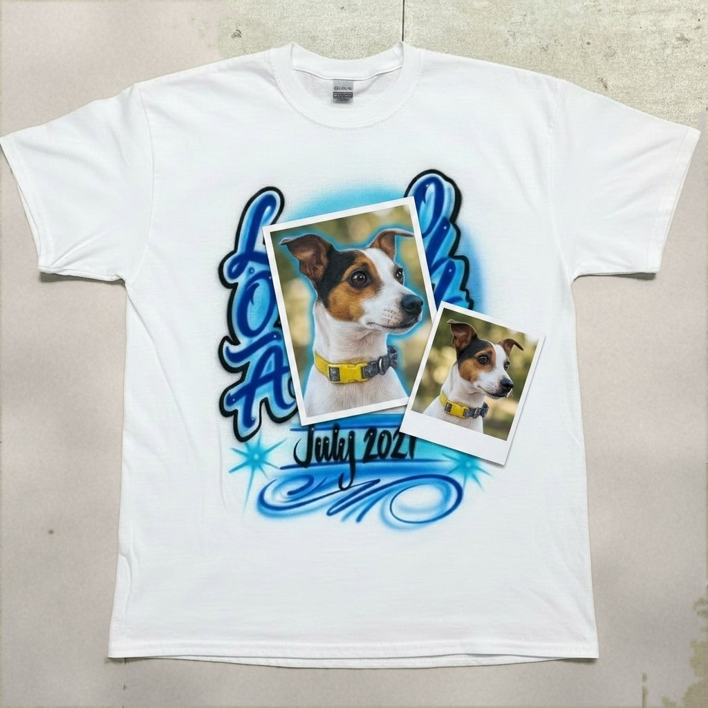 Premium Memorial Pet Portrait Tee — hand airbrushed custom design