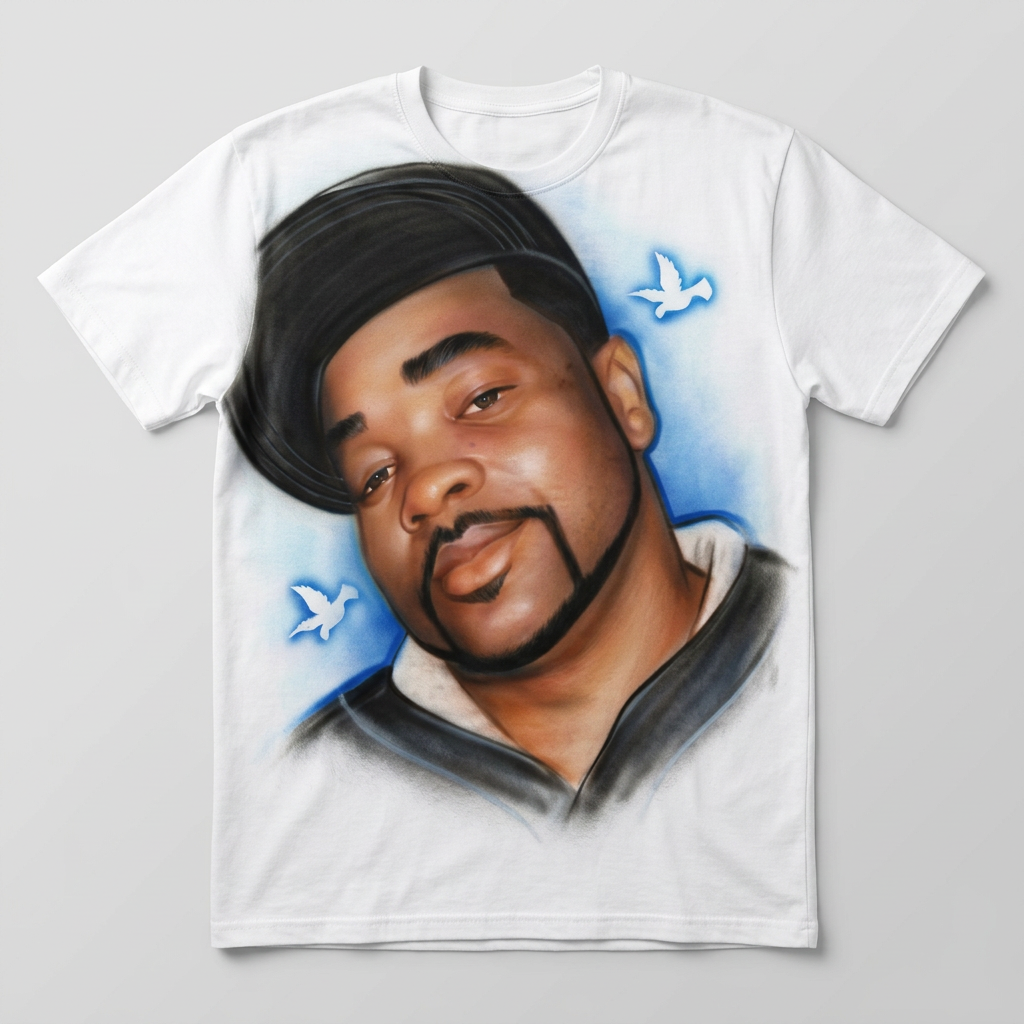 Signature Blue Sky Doves Portrait Tee — custom airbrush spray paint design on shirts, hats, shoes and outfits