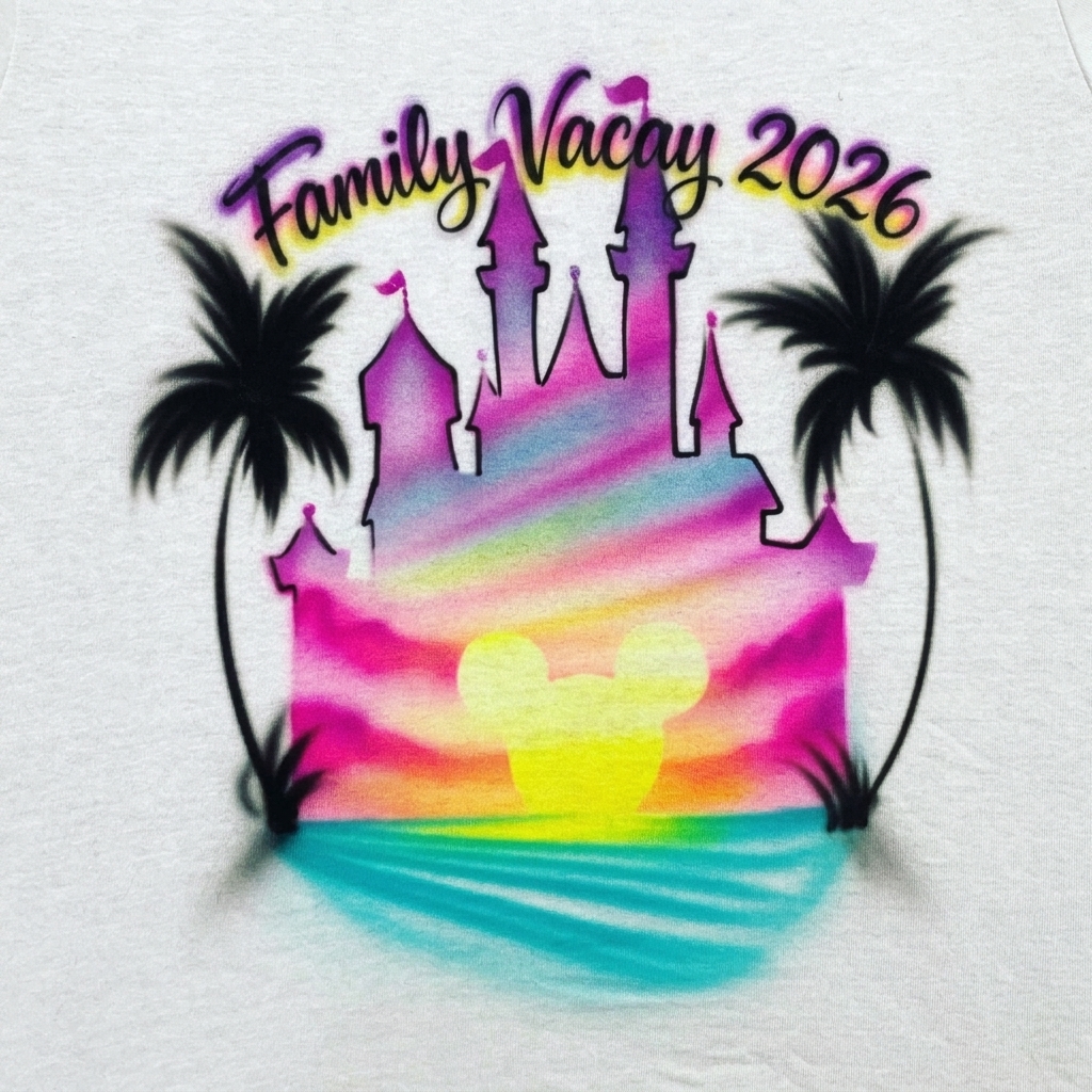 Signature Family Vacation Beach Tee — custom airbrush spray paint design on shirts, hats, shoes and outfits