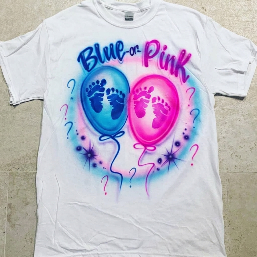 Premium Gender Reveal Pink or Blue Tee — custom airbrush spray paint design on shirts, hats, shoes and outfits