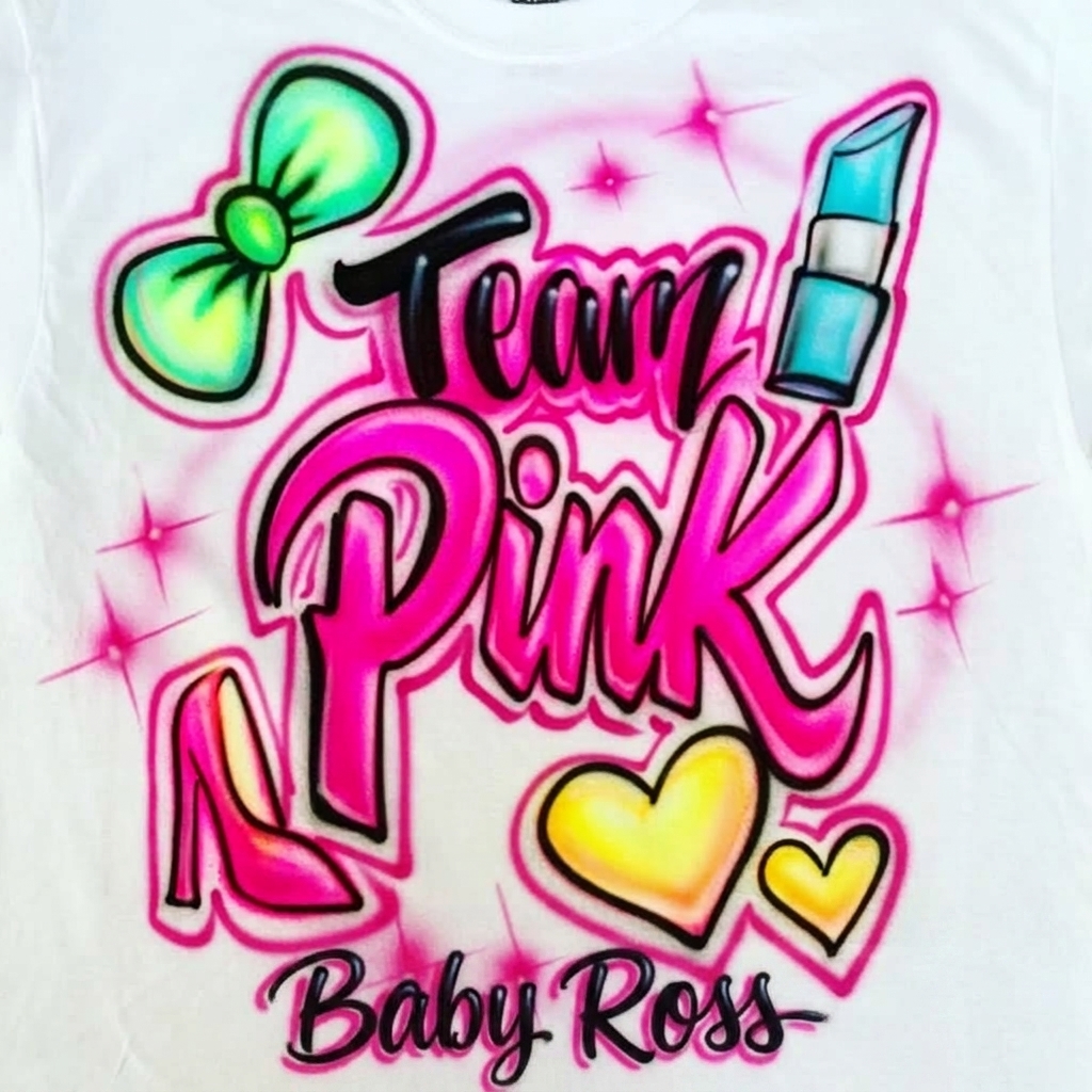 Master-Sprayed Team Pink Baby Tee — custom airbrush spray paint design on shirts, hats, shoes and outfits