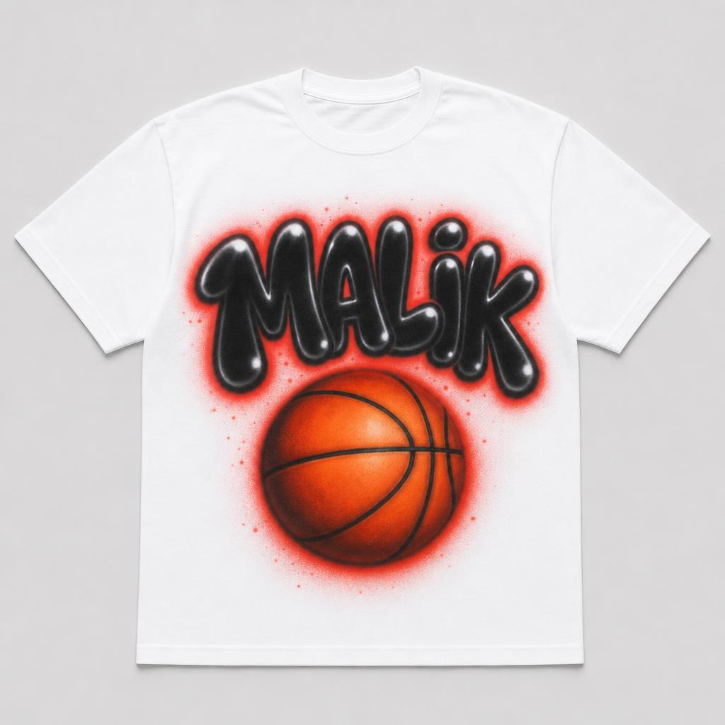 Basketball Name Tee — MALIK — best selling custom airbrush design from our Sport Designs collection